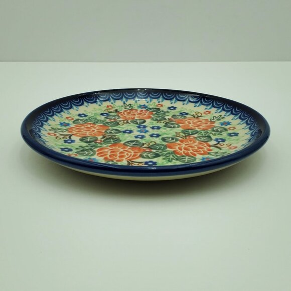 Polish Pottery Floral Unikat Bread Plate Red Flowers Dessert Appetizer Plate - Picture 3 of 7